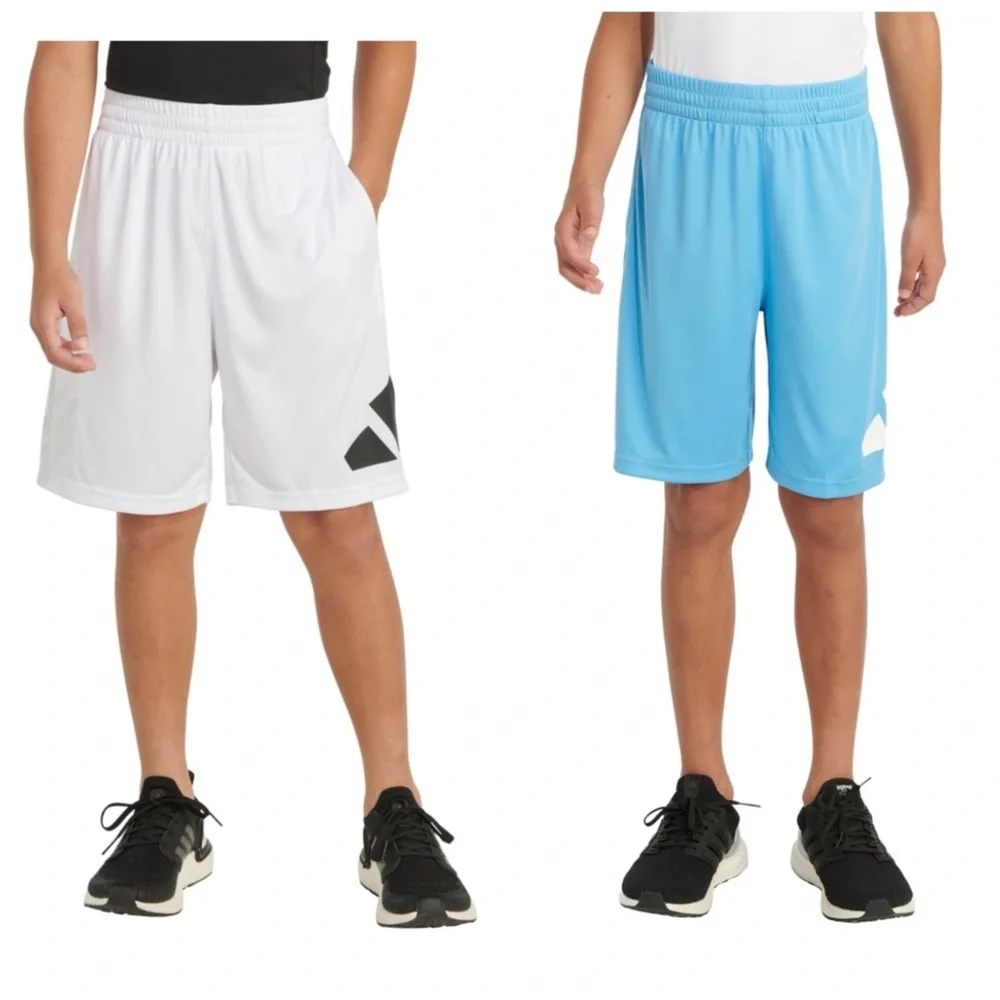 Two Pairs of Brand New Boys Adidas Shorts, Size S (8) Blue & White Pairs, NWT - Picture 1 of 4